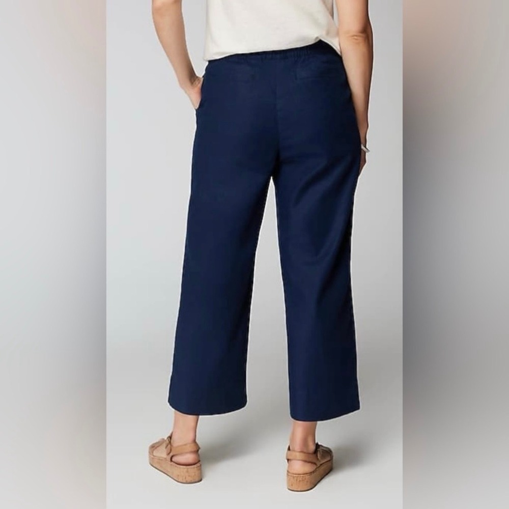 J. Jill Navy Blue Linen Pull On Wide Leg Pants Size Medium - Picture 6 of 9